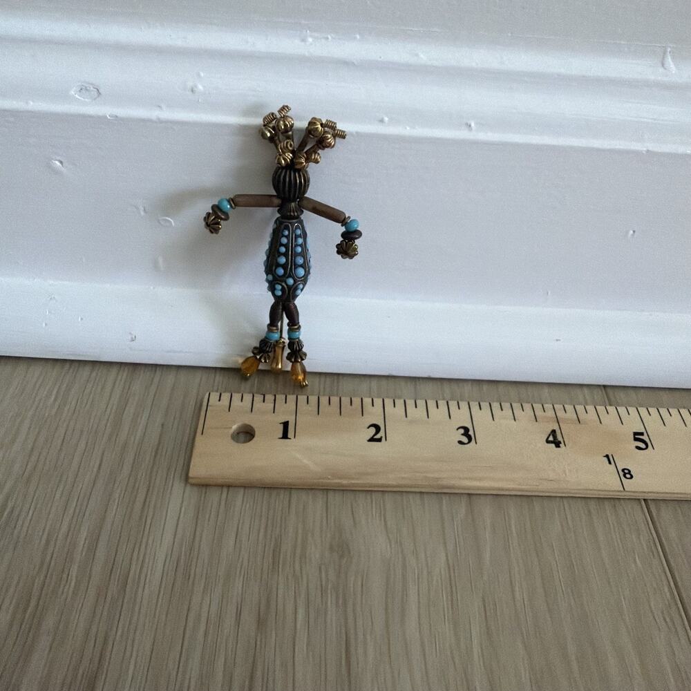 Stick Figure Brooch Crazy Hair Figural Stick Pin Artisan Funky 3.25" - Picture 4 of 7